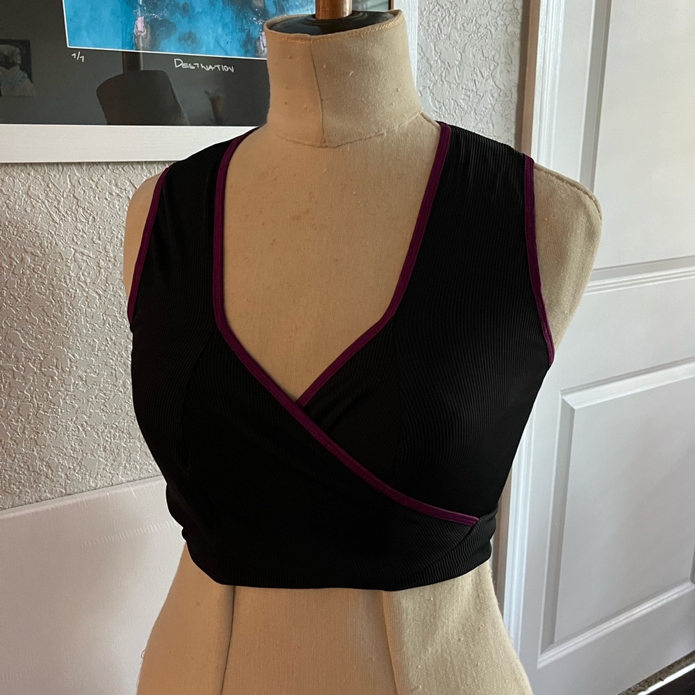 Black and Purple Women's Wrap Crop Top